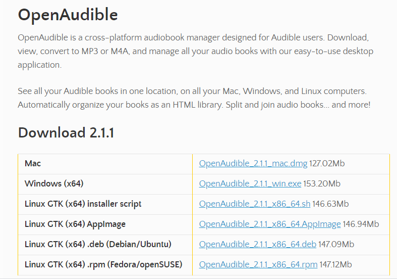 OpenAudibleをダウンロード