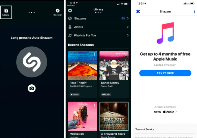 Shazamで無料のAppleMusicを入手する