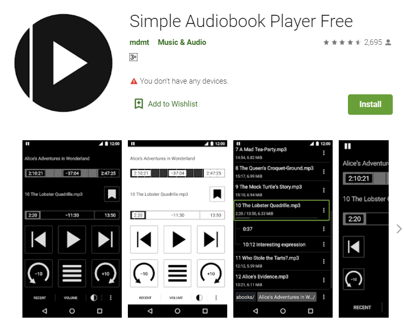 シンプルなオーディオブックプレーヤーを使用してAndroidでiTunesM4Bオーディオブックを再生する