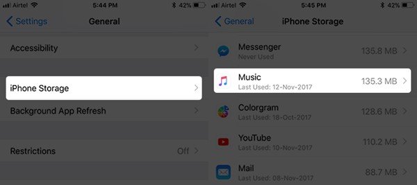 iPhoneストレージで音楽をチェック