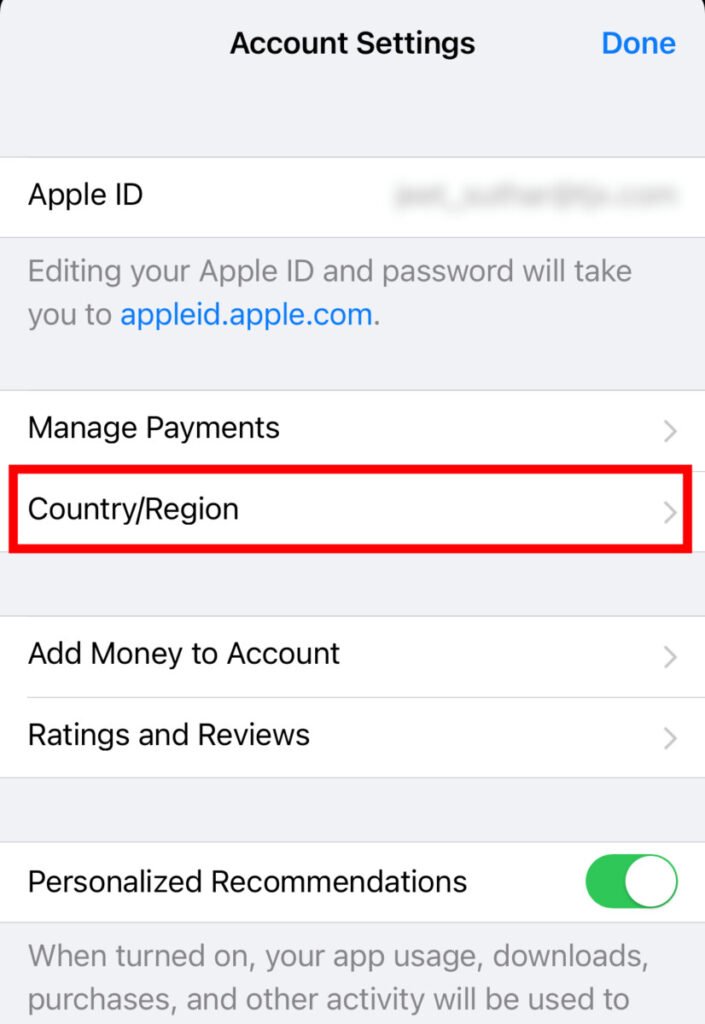 Apple Muiscを再開する前に、AppleIDアカウントの国または地域を変更してください