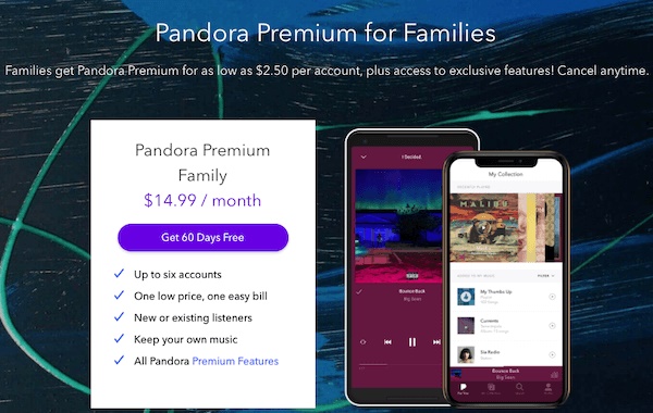 Pandora プレミアム ファミリー プランと価格