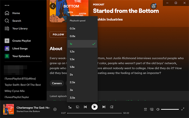 変化するプロセス Spotify Windows での再生速度