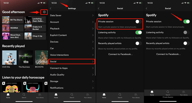 Spotifyでプライベートセッションを開始する方法