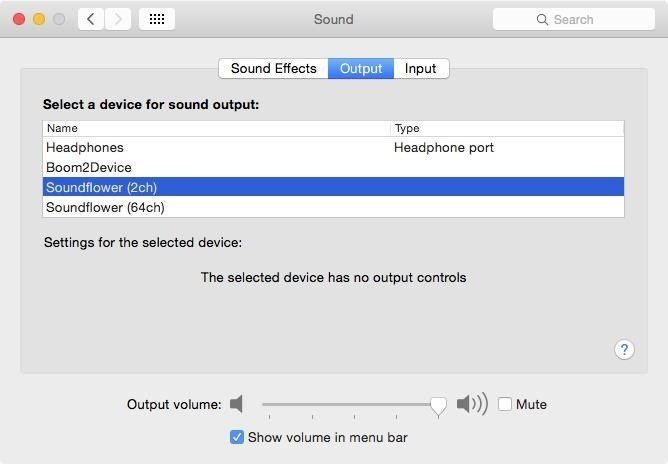 Mac で Spotify イコライザーを使用するために、Soundflower を Mac の出力として設定する