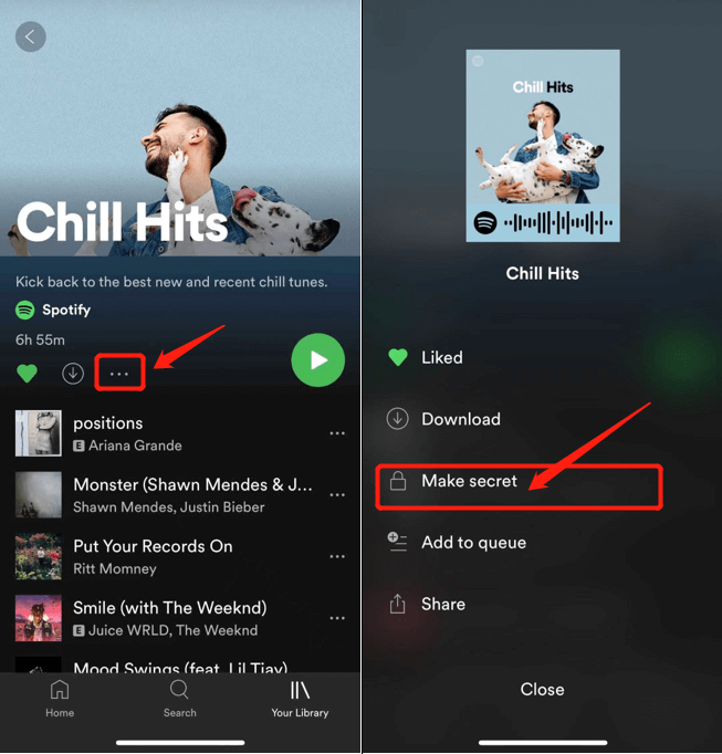 現在のSpotifyプレイリストを非表示にする