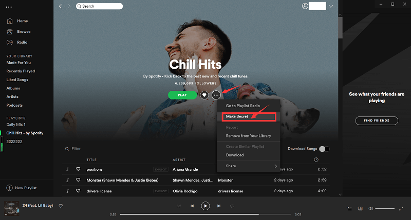 デスクトップでSpotifyミュージックを秘密にする