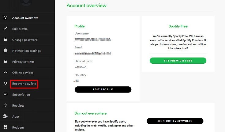 Spotifyでプレイリストを復元する