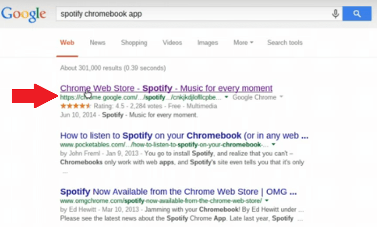 Spotify Chromebookアプリを検索