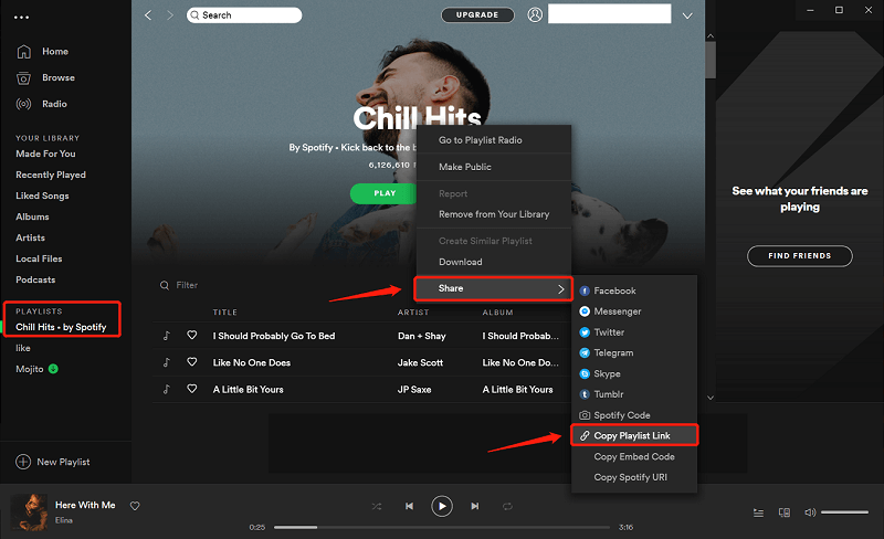 デスクトップでSpotifyプレイリストを共有する