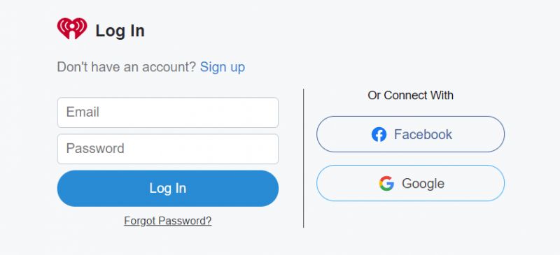 FacebookまたはGoogleアカウントでiHeartRadioにサインアップする