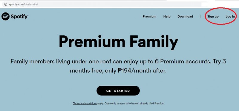 Spotify ファミリープレミアムサインアップページ