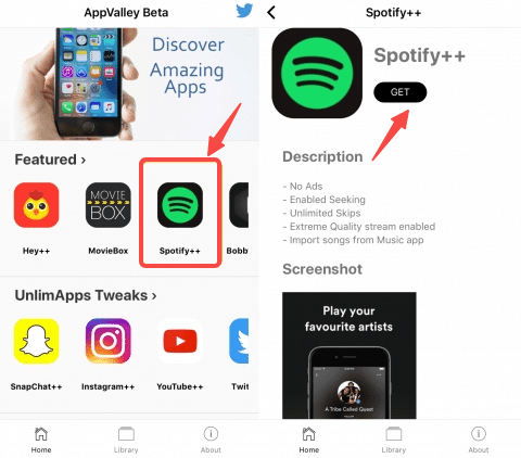 次の手順に従って AppValley を入手してください Spotify++ アプリケーション