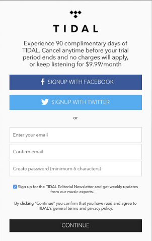 Tidalにサインアップ