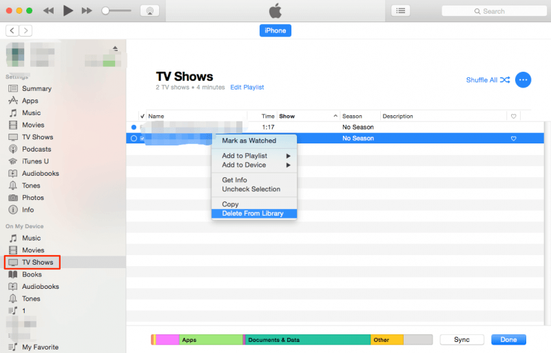 MacコンピュータのiTunesからテレビ番組を削除する